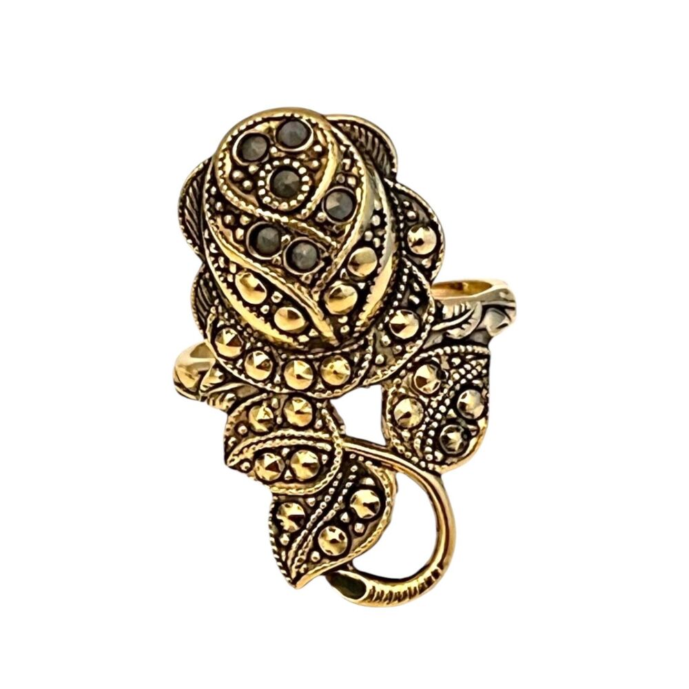 Vintage 1960s Ring Size 6 Clark & Coombs Rose Art Deco Revival Marcasite - 14X